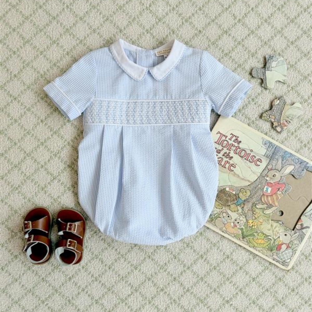 The Beaufort Bonnet Company Seersucker Bradford Bubble Baby Romper 6-12m NWT